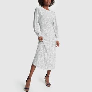 Goop G Label Citrine Printed Midi Dress White Long Sleeve Chic  Size 12